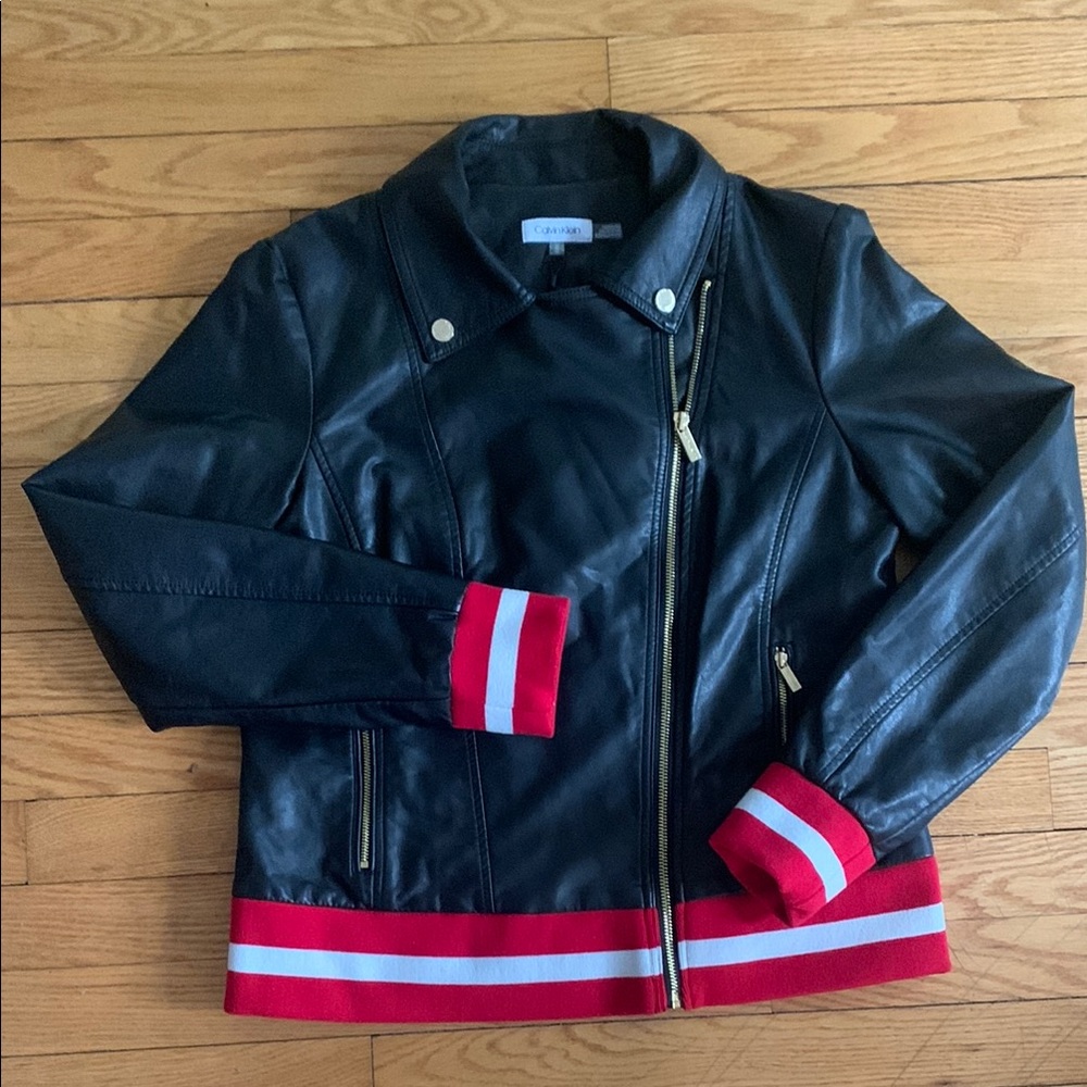 Calvin Klein Black leather- like bomber jacket